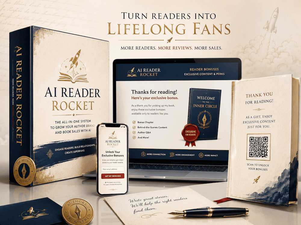 AI Reader Rocket shown across phone, tablet and paperback