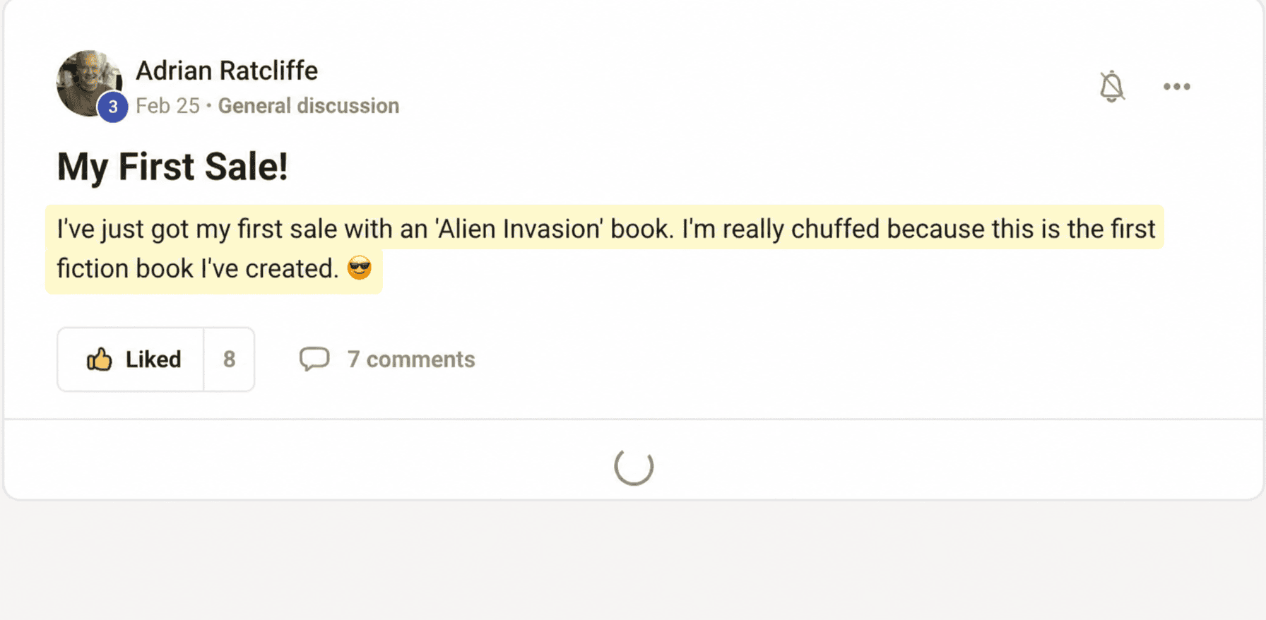 Adrian Ratcliffe — My First Sale on an Alien Invasion book, shared in the community